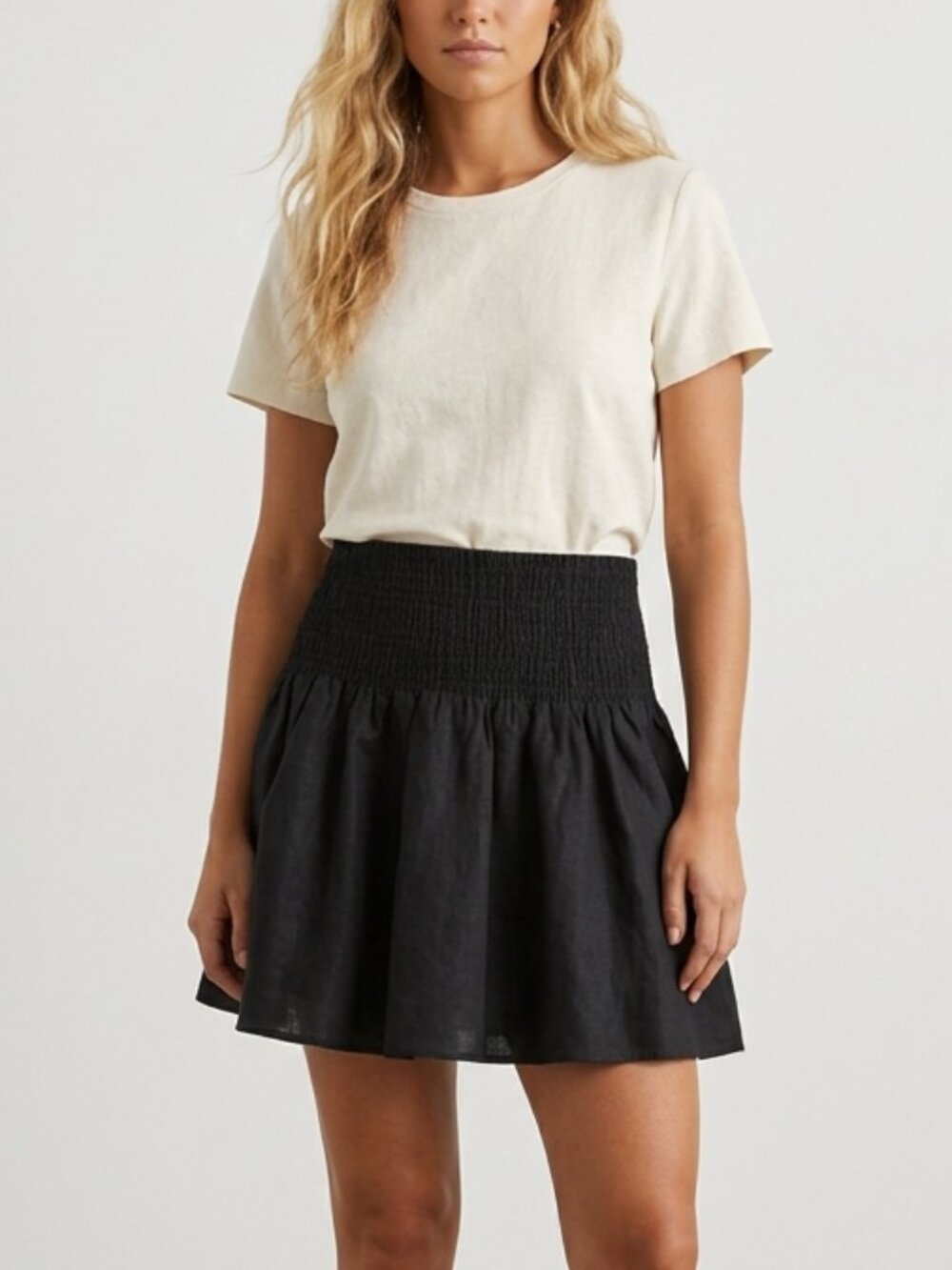 J. Crew Black Smocked-Waist Linen Mini Skirt Size XS 50475